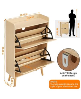 Rattan Shoe Cabinet with 2 Flip Drawers, 9.25 Inch Depth, Slim Entryway Storage