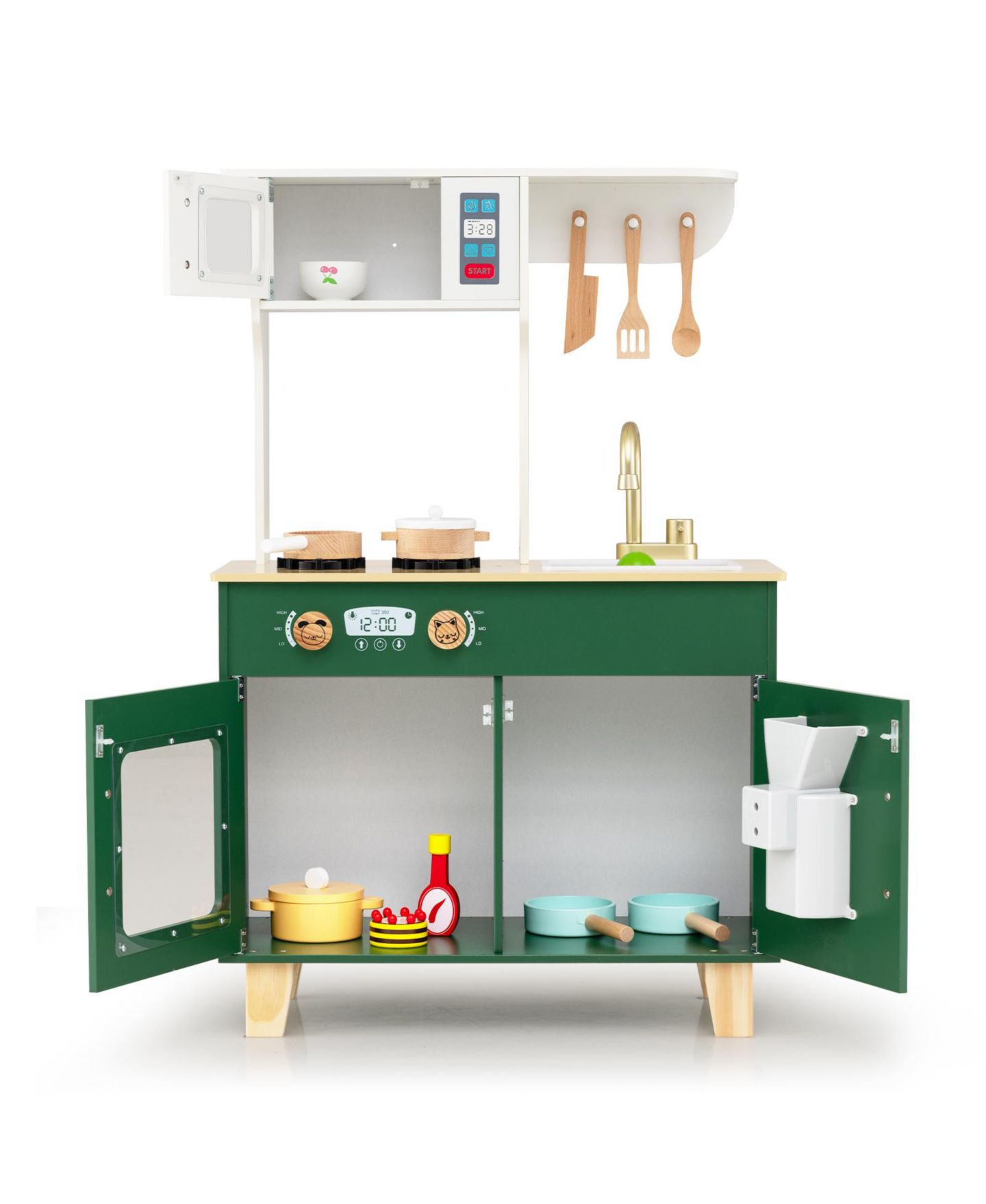 Детская игрушка Slickblue Wood Pretend Play Kitchen with Microwave and Rotating Knobs, 1-Piece, Ages 3+, цвет: Зелёный — фото 5