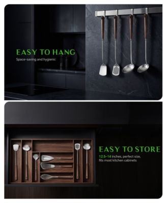 8-Piece 304 Stainless Steel Cooking Utensils Set with Heat-Resistant Wooden Handles