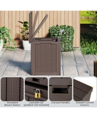 Outdoor Storage Box 25 Gallon Deck Box with Lockable Lid and Wicker-woven