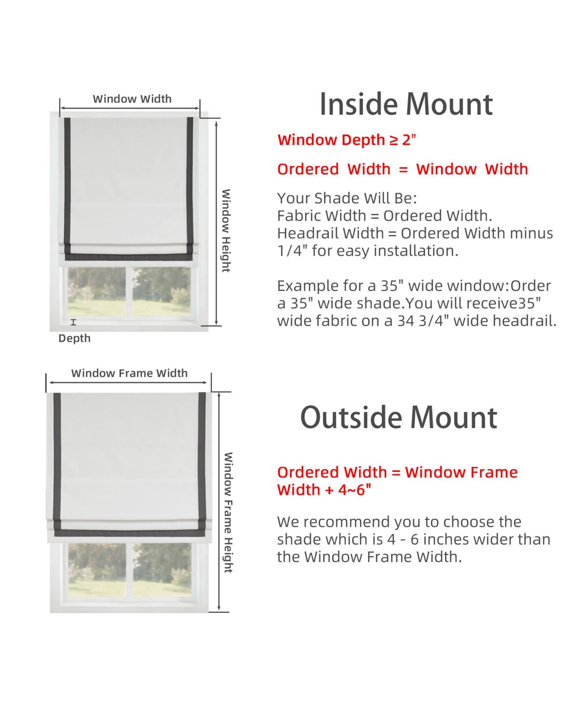 Shadisfy Cordless Pull Down Blackout Roman Shade with Ribbon Border