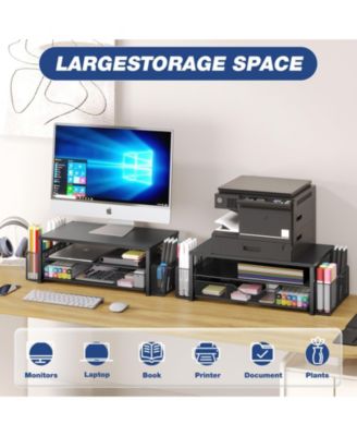 2-tier Monitor Stand Riser Desk Organizer With Drawer Pen Holder