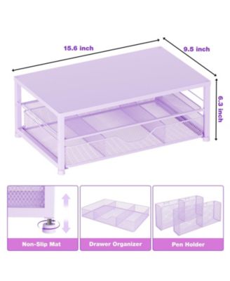 2-tier Monitor Stand Riser Desk Organizer With Drawer Pen Holder