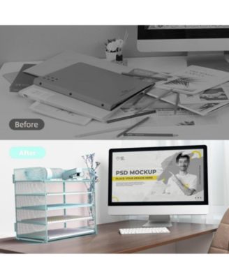 Letter Tray Paper Organizer 5-tier Desk File Holder Metal Desktop Document Shelf Office Classroom Organization