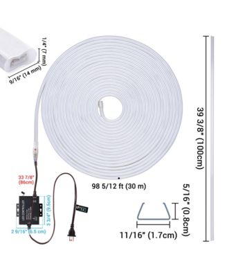 100FT Warm White Neon Rope Lights with 2" Plastic U Channel System 10PCS,Remote Control AC 110V Waterproof Dimmable Cuttable DEL-D1M100W