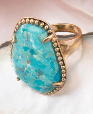 Refined Blue Turquoise Golden Statement Ring