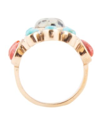 Dalmatian Jasper Multi Color Stone Golden Ring