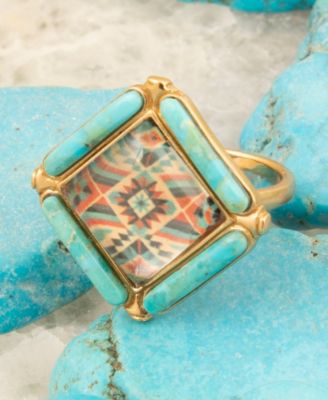 Scenic Native Weave Blue Turquoise Golden Statement Ring