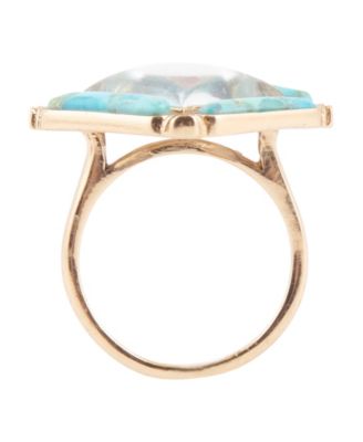 Scenic Native Weave Blue Turquoise Golden Statement Ring