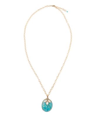 Turquoise and White Mother of Pearl Petal Golden Pendant Necklace