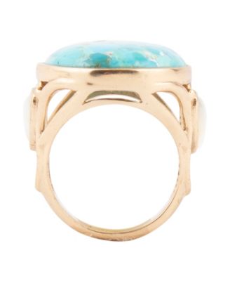 Turquoise and White Mother of Pearl and Blue Turquoise Petal Golden Drop Ring