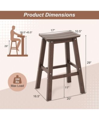 29 in HDPE Outdoor Bar Stool Set of 2 with Armless Saddle Seat and Footrest