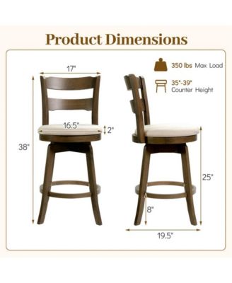 25 in Swivel Counter Height Bar Stool Set of 2 with Polyester Upholstered Seat and Backrest