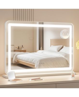 30"x20" LED Makeup Mirror with 3 Color Modes, 10X Magnifier, Smart Touch, for Tabletop or Wall Mount