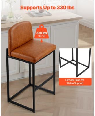 27 in Counter Height PU Leather Bar Stool Set of 4 with Backrest and Metal Legs