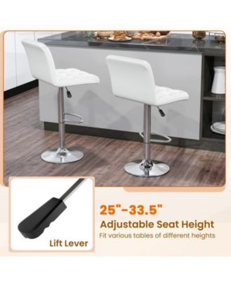 Adjustable Height Upholstered Swivel Bar Stool Set of 2 with Back
