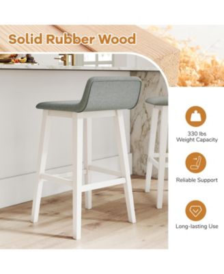 29 in Low-Back Bar Stool Set of 2 with Padded Seat and Rubber Wood Legs
