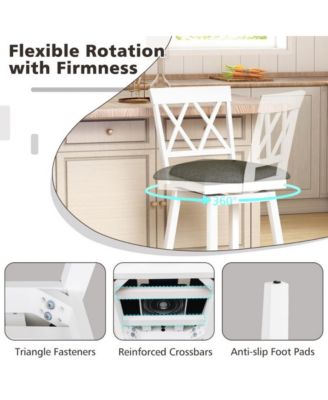 24 in Swivel Counter Height Bar Stool Set of 2 with Linen Cushion and Curved Backrest