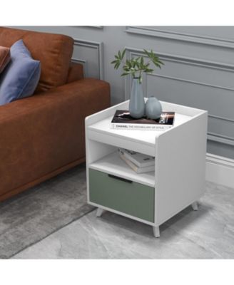 Modern Nightstand with LED Lights Sliding Drawer and Open Compartment