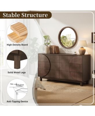 6 Drawer Fluted Dresser - Modern Wooden Chest of Drawers with Geometric Round Fronts, Storage Cabinet for Bedroom, Living Room