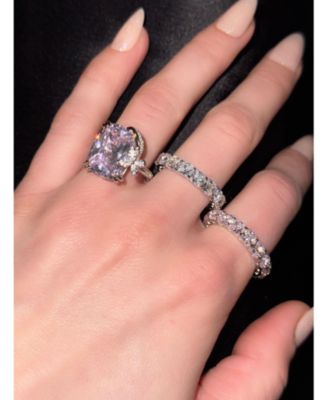 Suzy Levian Sterling Silver Cubic Zirconia Cushion Cut Eternity Band