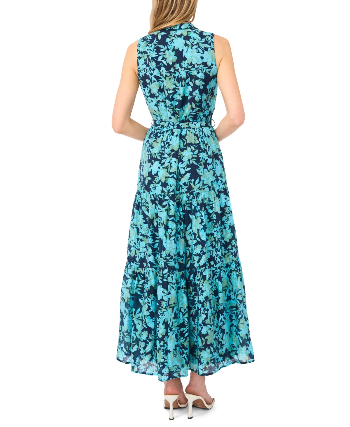 CeCe Women's Sleeveless Collared Tiered Midi Dress