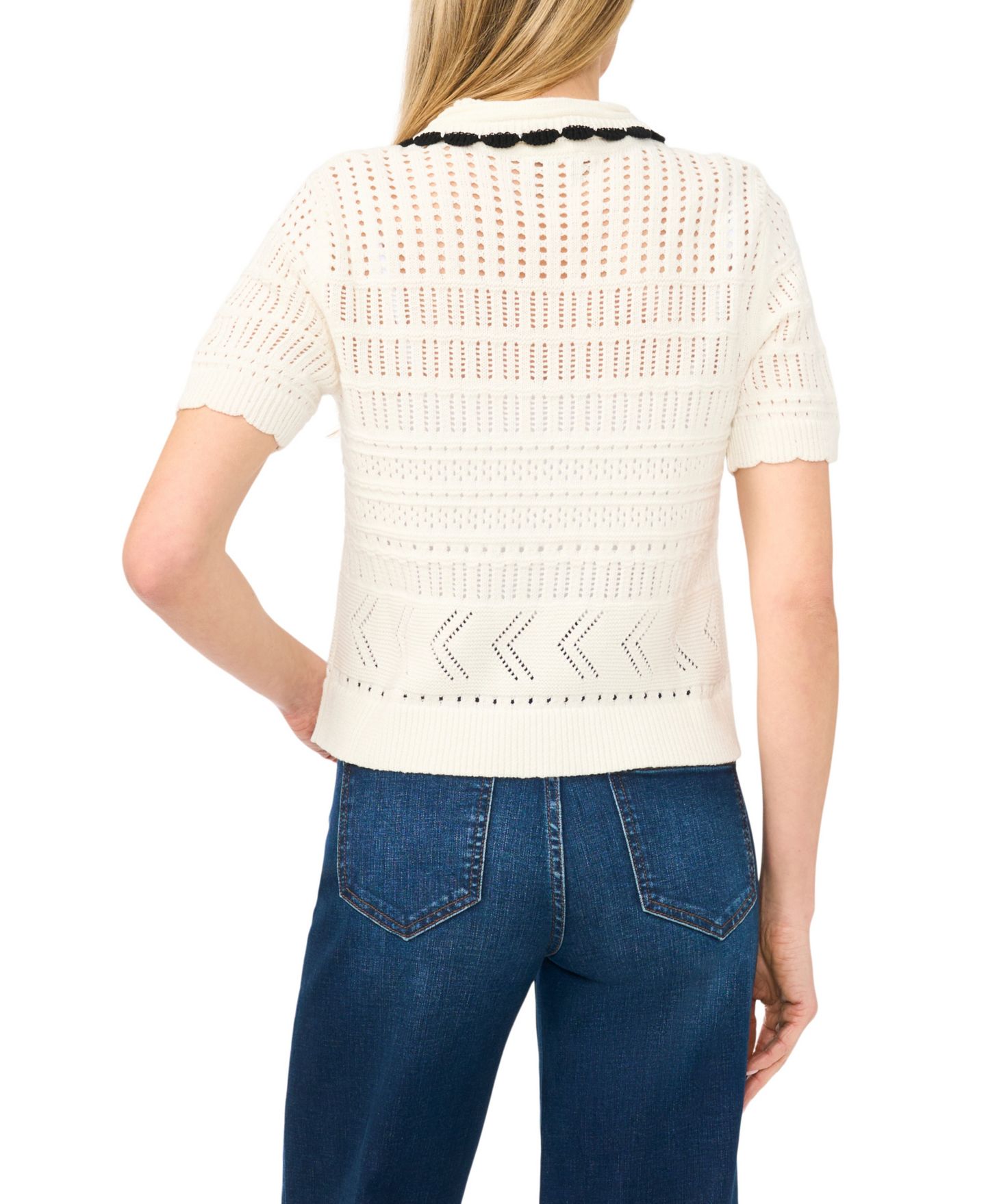 Женский кардиган CeCe Short-Sleeve Collared Cotton, цвет: Состаренный белый — фото 3