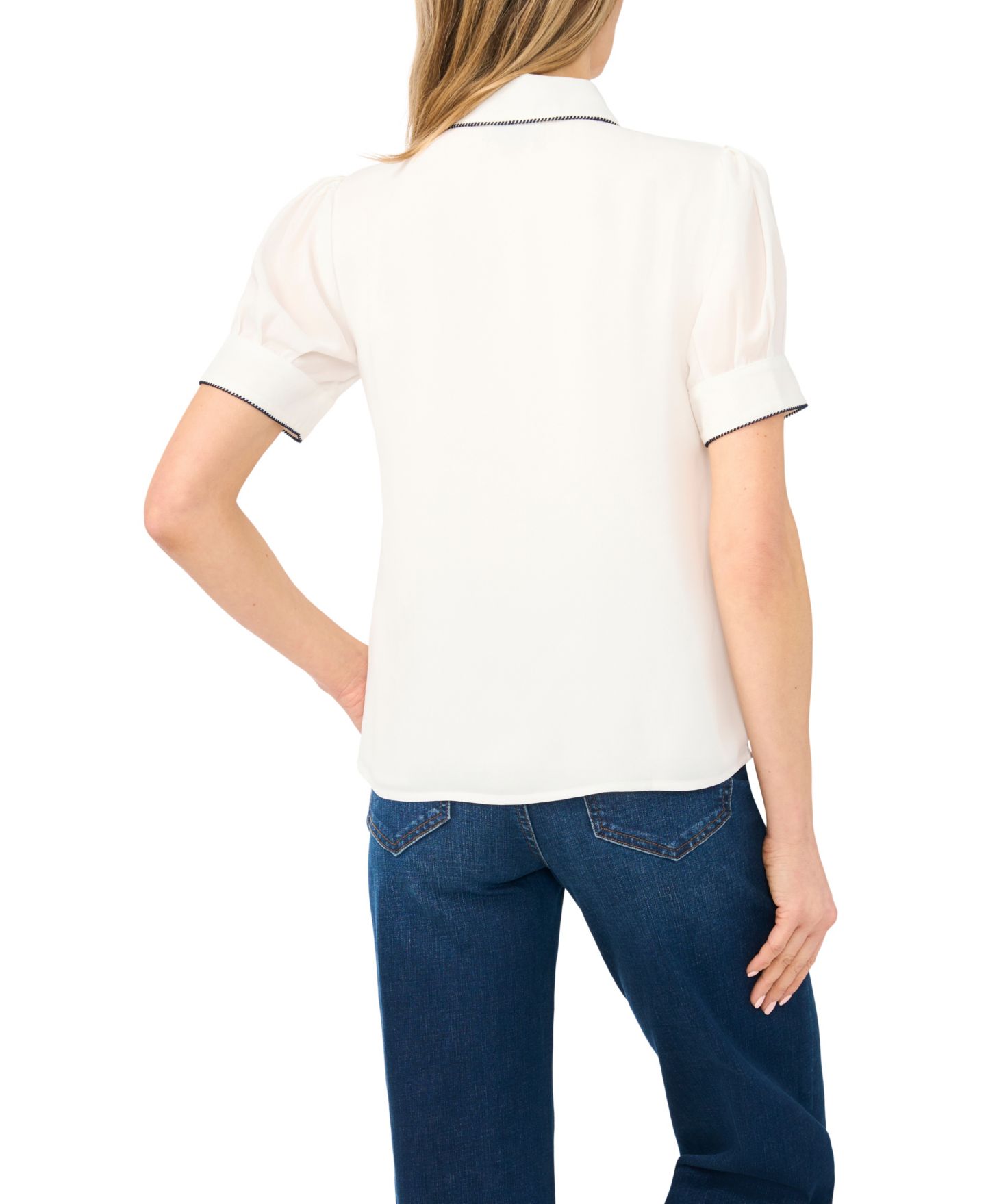Женский топ CeCe Short-Sleeve Button-Up Top, цвет: Слоновая кость — фото 3