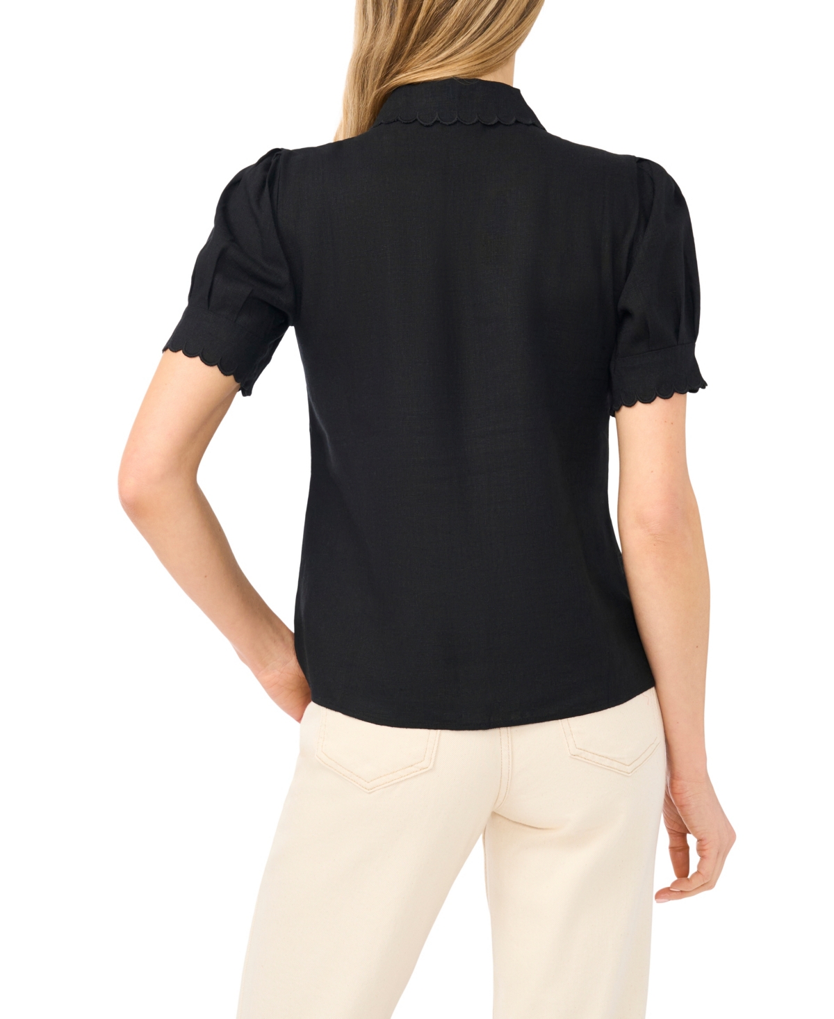 CeCe Women's Short-Sleeve Collared Button Up Shirt