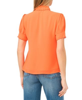Women's Scalloped Puff-Sleeve Button-Front Top