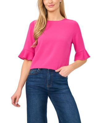 Women's Ruffled-Cuff 3/4-Sleeve Crew Neck Top