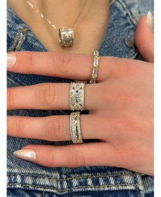 Suzy Levian Sterling Silver Cubic Zirconia Brushed Italian Florentine Barrel Loop Pendant