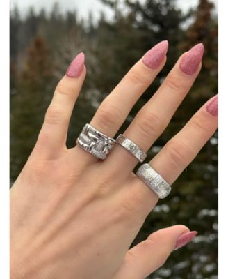 Pave Cubic Zirconia Puff Woven Motif Extra Wide Band Ring