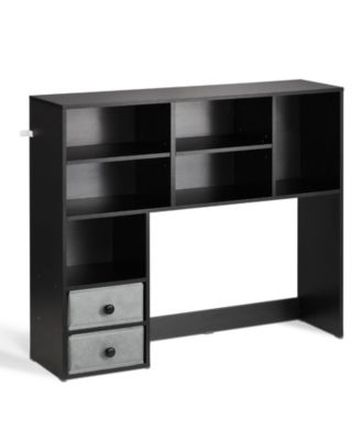 3-Tier Wood Desktop Bookshelf Storage Organizer with Fabric Drawers for Office