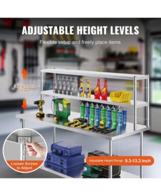Adjustable Stainless Steel Double Overshelf 12 x 72 in for Kitchen and Workshop