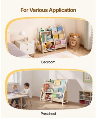 SUGFIT 3-Tier Kids Bookshelf and Toy Storage Organizer with Sling Book Rack for Toddler