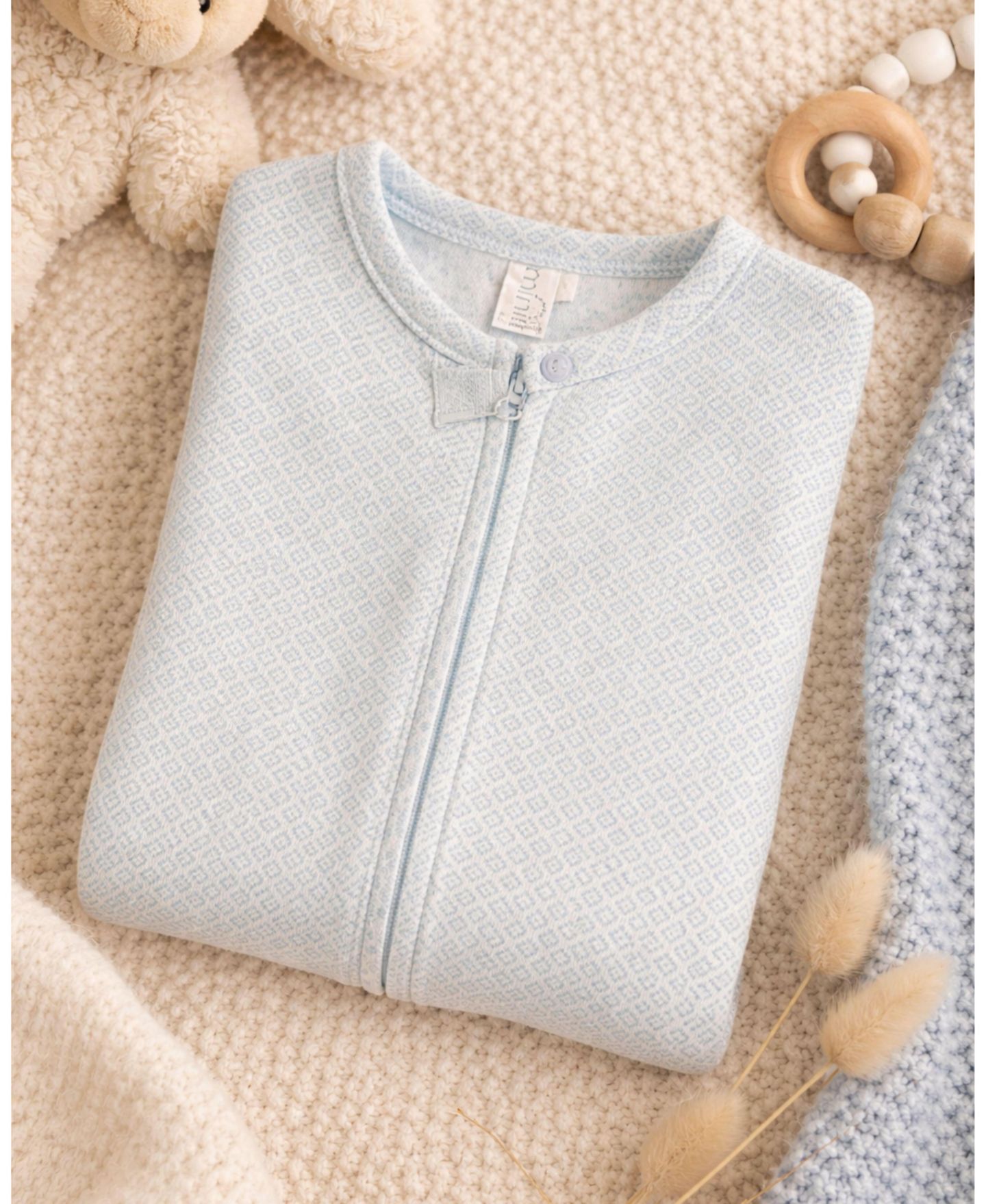 MeMoi Baby Girls Cotton Knit Zippered Footie with All-Over Abstract Pattern, цвет: Синий — фото 3