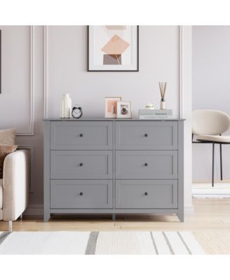 Modern 6-Drawer Double Dresser with Reinforced Steel Frame and Anti-Tip Safety, 42"W Contemporary Bedroom Chest of Drawers for Small Spaces