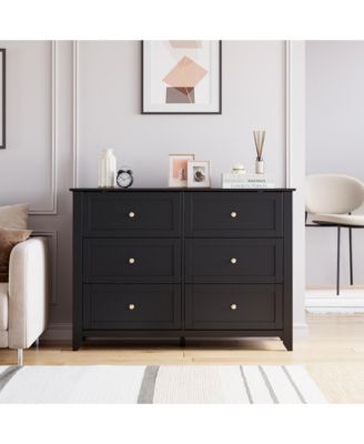 Modern 6-Drawer Double Dresser with Reinforced Steel Frame and Anti-Tip Safety, 42"W Contemporary Bedroom Chest of Drawers for Small Spaces