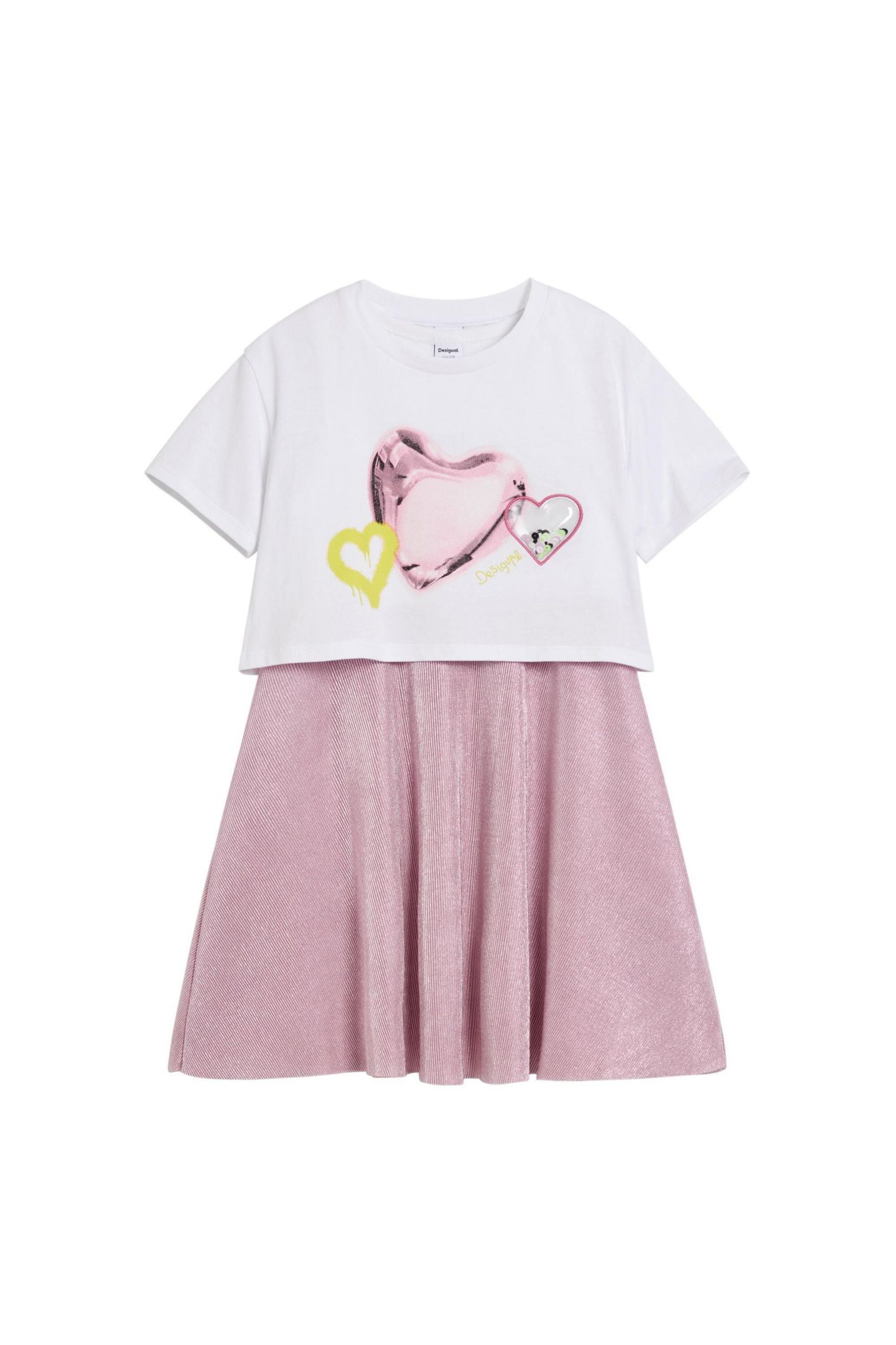 Платье Desigual 2-in-1 Heart Dress для девочек, цвет: Тёмный розовый — фото 6