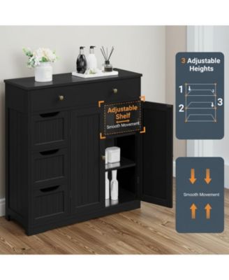 Free-standing Bathroom Storage Cabinet 4 Drawers 2 Doors Adjustable Shelves Multi-functional