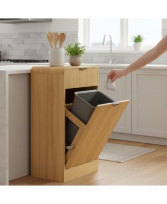 10 Gallons Tilt-out Trash Can Cabinet Fluted Laundry Hamper Drawers Freestanding Pet Proof Kitchen Living Room