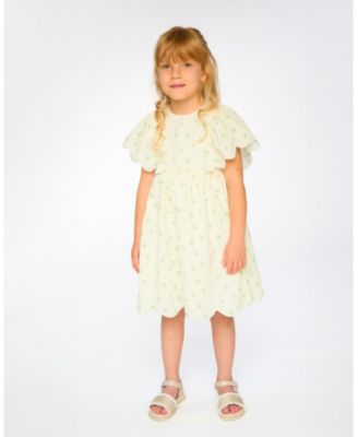 Little Girls Jacquard Dress White Printed Flowers