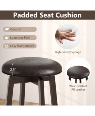 29 in Upholstered PU Leather Bar Stool Set of 2 with 360-Degree Swivel Round Seat