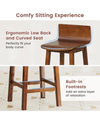 24.5 in Swivel Wooden Bar Stool Set of 2 with Low Back and Rubber Wood Legs