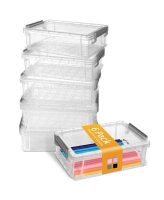 6pack Pencil Box Plastic Case Crayon Marker Organizer Container Lid Stackable Storage Craft Pen Art School