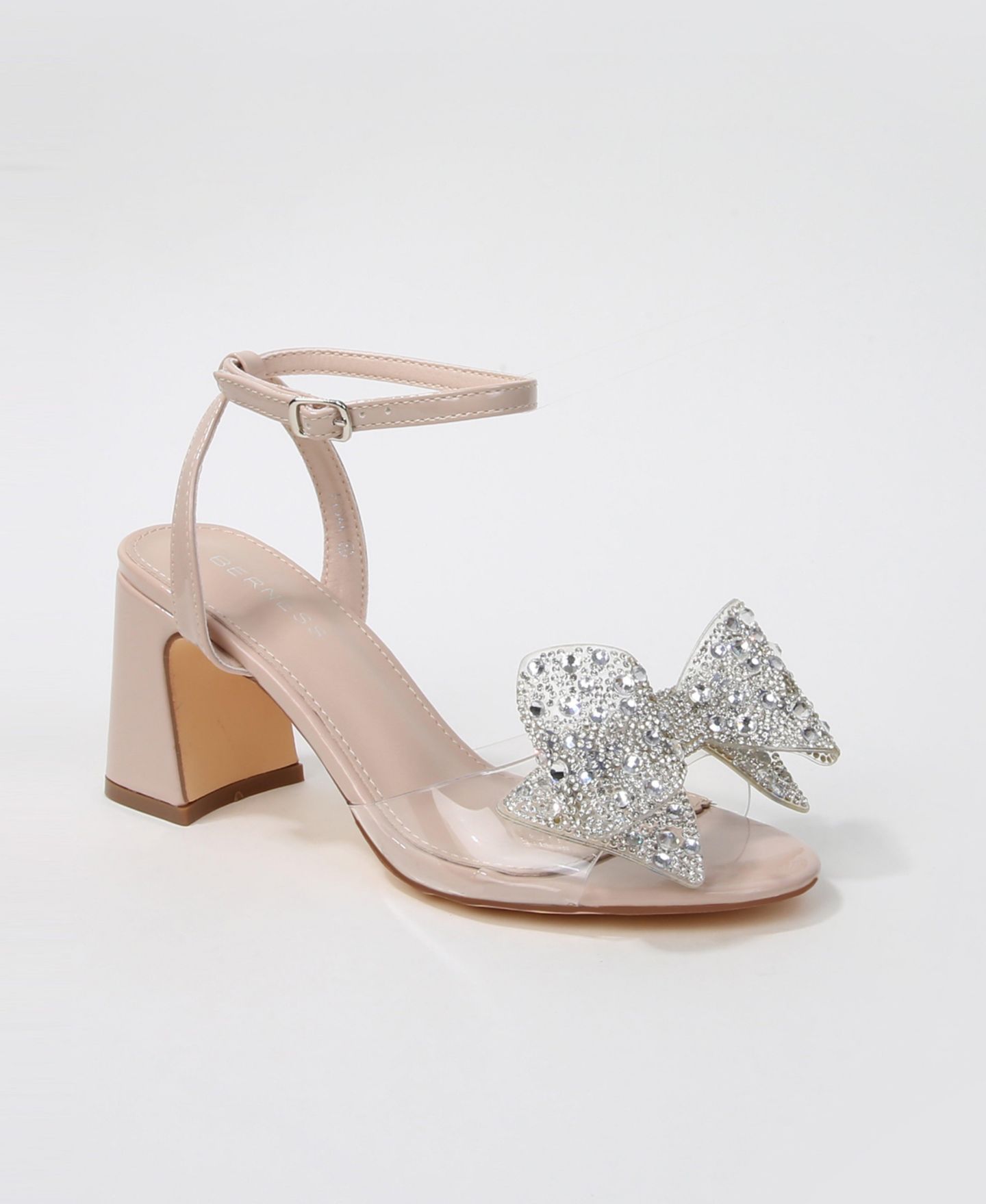 Женские сандалии BERNESS Fiora Rhinestone Embellished Butterfly Bow Block Heel Dress Sandals, цвет: Бежевый — фото 1