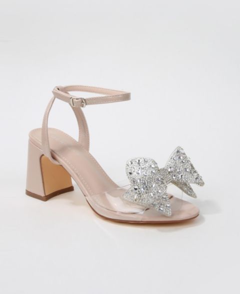 Женские сандалии BERNESS Fiora Rhinestone Embellished Butterfly Bow Block Heel Dress Sandals, цвет: Бежевый
