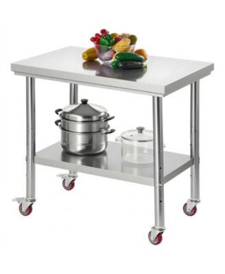 Stainless Steel Food Prep Worktable 24 x 35.4 in With Wheels for Commercial Use