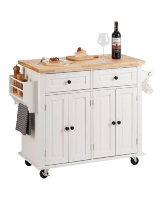Kitchen Island Cart with Solid Wood Top 35.4in Width Mobile Storage Cabinet